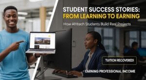 Afritech Institute success stories showing students building real projects like a church website