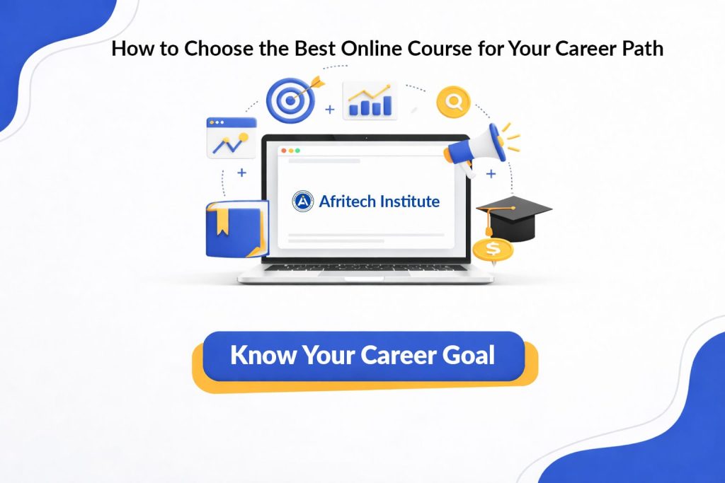 Student exploring online courses on a laptop, considering career options