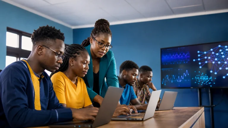 Cameroonian students learning artificial intelligence and machine learning in a computer lab