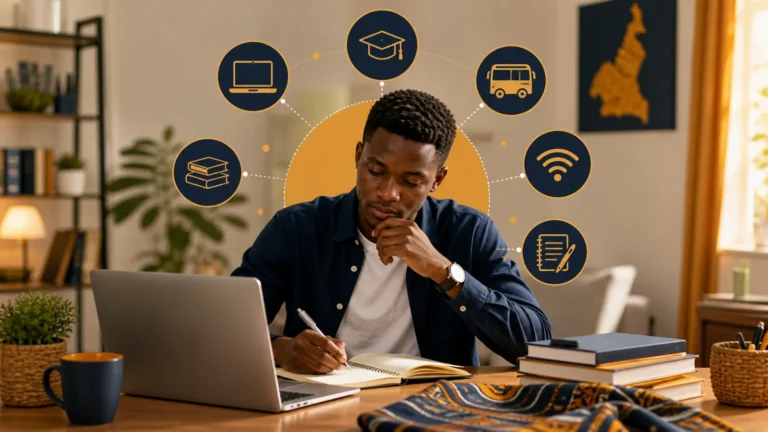 Cameroonian student planning a complete budget for practical IT training